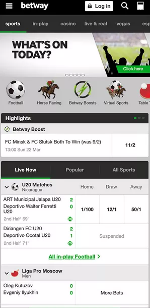Betway Mobile version